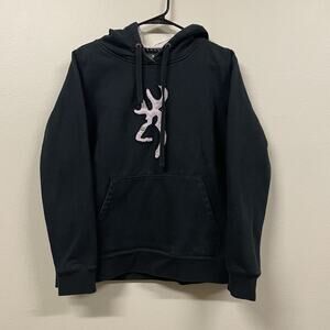 Browning Pullover Hoodie Size XL Black With Pink Camo Inlay Embroidered Patch